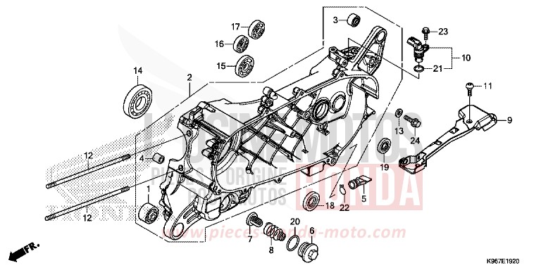 LEFT CRANKCASE for PCX 125 PEARL SPLENDOR RED (R369) from 2019